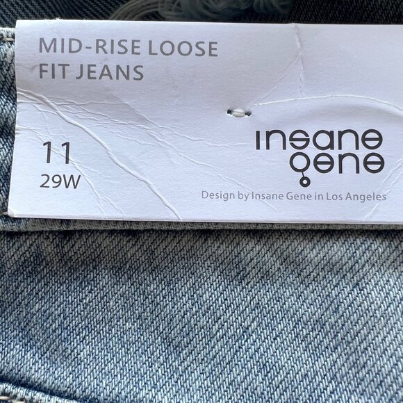 Insane Gene Mid-Rise Loose Fit Light Wash Distressed Jeans Womens Size 11 / 29W - Picture 10 of 16
